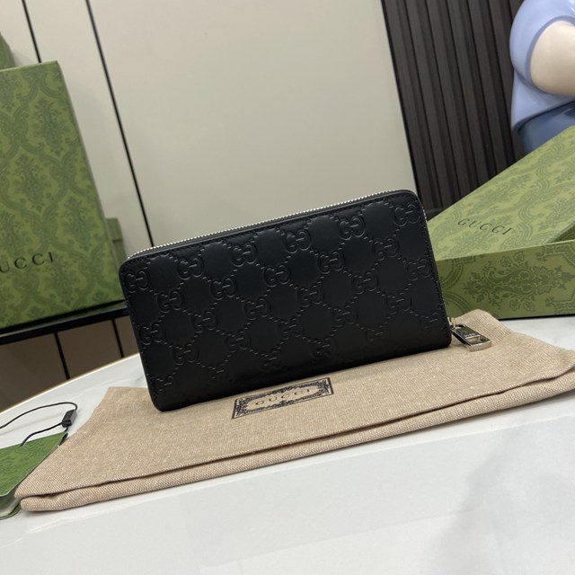 gucci專櫃2024新款原廠壓花皮拉鏈錢夾 古馳飾GG細節拉鏈錢包 jcp2371